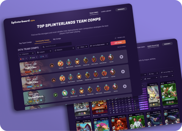 Splinterboard analytics interface for Splinterlands team compositions